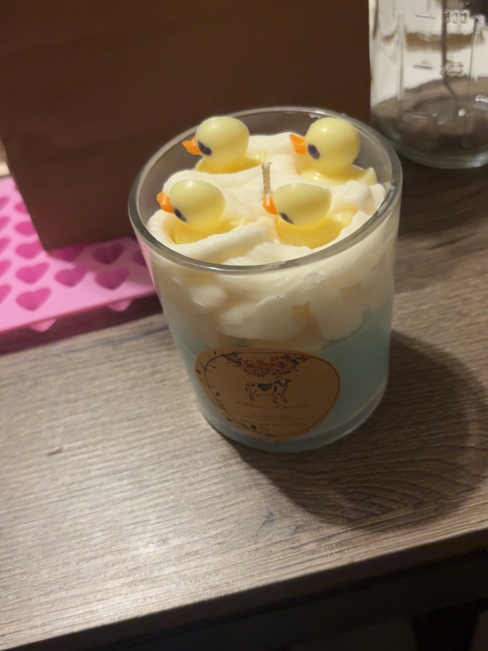 Handmade soy wax Yellow Duck bubble bath sea mineral scented- Cream & Light Blue